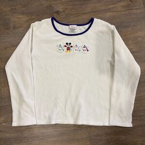 Disney White Long Sleeve Kids Shirt with Christmas Mickey & Snowmen FLAW - Sz XL